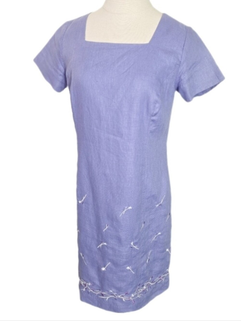 Bagatelle Dress Linen Shift Embroidered Flowers Lavender Petite Size 4P - Picture 3 of 12